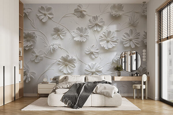 Fleurs en papier blanc sur une surface blanche Papier peint Fleurs en papier blanc sur une surface blanche