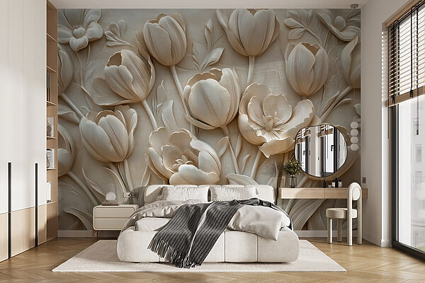 Groupe de fleurs blanches Papier peint Groupe de fleurs blanches