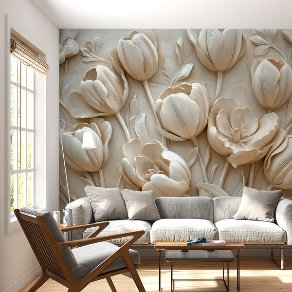 Papier peint Groupe de fleurs blanches