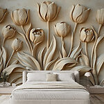 Papier peint Sculptures de tulipes élégantes de couleur beige en fleurs