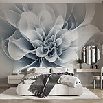 Papier peint Élégant motif floral monochrome, tourbillons