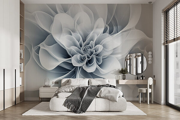 Élégant motif floral monochrome, tourbillons Papier peint Élégant motif floral monochrome, tourbillons