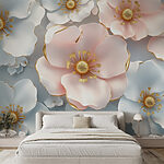 Papier peint Groupe de fleurs blanches et roses
