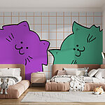 Papier peint Chat violet et vert