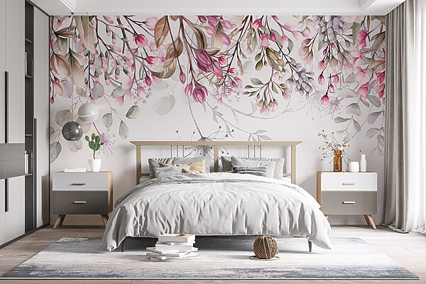 Danse fantaisiste de fleurs pastel Papier peint Danse fantaisiste de fleurs pastel