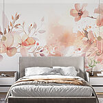 Papier peint Peinture de fleurs et de feuilles