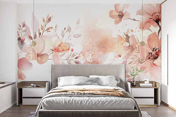 Peinture de fleurs et de feuilles Papier peint Peinture de fleurs et de feuilles