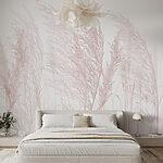 Papier peint Groupe d'herbes avec des fleurs roses