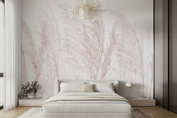 Groupe d'herbes avec des fleurs roses Papier peint Groupe d'herbes avec des fleurs roses
