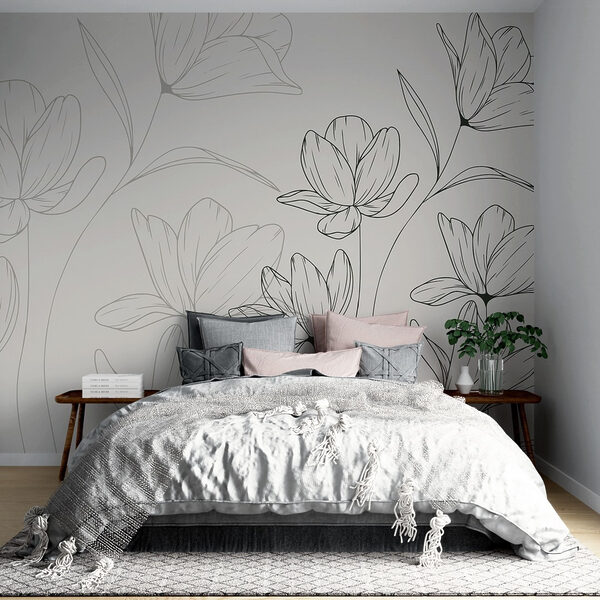 Dessin de fleurs sur fond blanc Papier peint Dessin de fleurs sur fond blanc