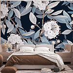 Papier peint Motif floral avec des fleurs et des feuilles blanches