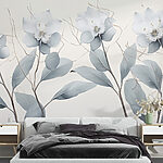 Papier peint Groupe de fleurs blanches avec feuilles
