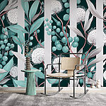Papier peint Rayures florales fantaisistes en sarcelle