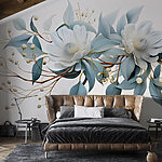 Papier peint Fleurs et feuilles blanches