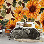 Papier peint Motif de tournesols et de feuilles