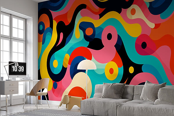 Motif coloré avec des cercles et des points Papier peint Motif coloré avec des cercles et des points