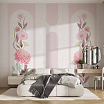 Papier peint Fleurs et feuilles roses sur fond blanc