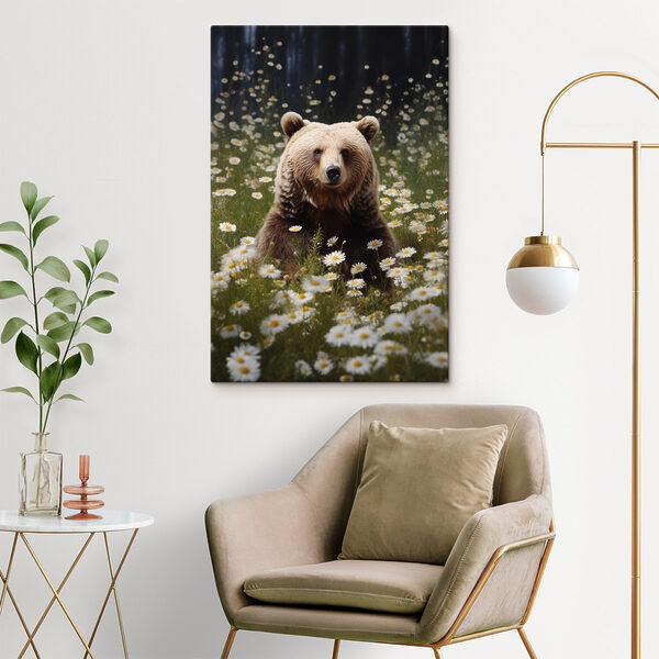 Ours assis dans un champ de fleurs Tableaux Ours assis dans un champ de fleurs
