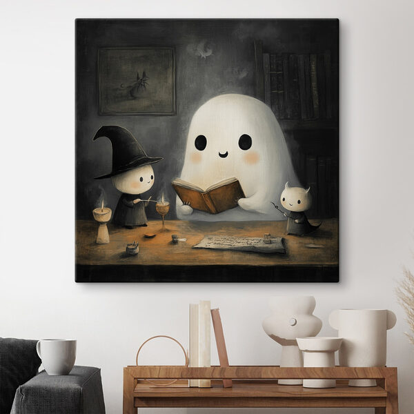 Fantôme lisant un livre avec deux petites personnes Tableaux Fantôme lisant un livre avec deux petites personnes