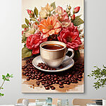Tableaux Tasse de café et fleurs