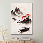 Tableaux Peinture d'une maison et d'un bateau dans l'eau