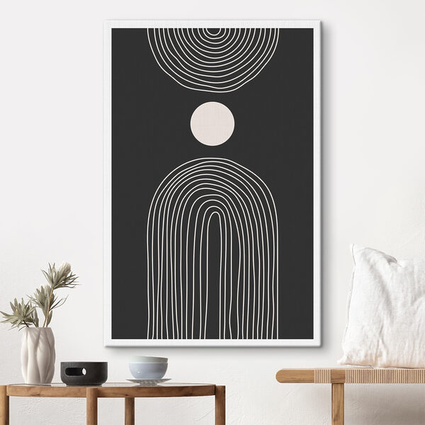 Affiche en noir et blanc avec un cercle blanc et un arc-en-ciel noir et blanc Tableaux Affiche en noir et blanc avec un cercle blanc et un arc-en-ciel noir et blanc