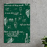 Tableaux Tableau vert avec texte blanc et bouteille de vin