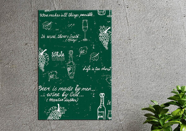 Tableau vert avec texte blanc et bouteille de vin Tableaux Tableau vert avec texte blanc et bouteille de vin
