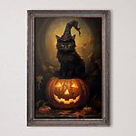 Tableaux Chat assis sur une citrouille