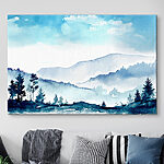Tableaux Aquarelle d'une chaîne de montagnes et d'arbres