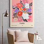 Tableaux Peinture de fleurs colorées sur fond rose