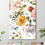 Tableaux Oiseau et fleurs sur fond blanc