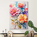 Tableaux Peinture de fleurs sur fond coloré