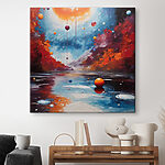 Tableaux Peinture d'un lac avec des boules colorées et des lumières