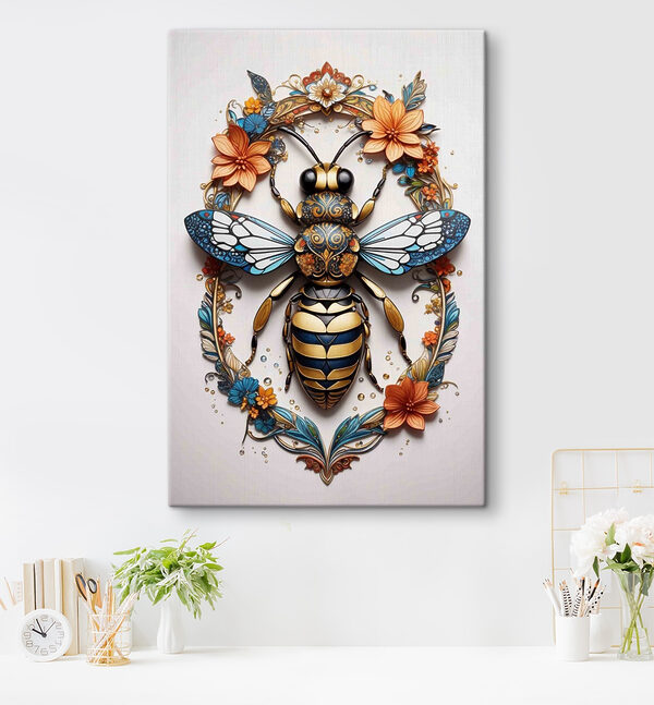 Abeille avec des fleurs autour d'elle Tableaux Abeille avec des fleurs autour d'elle