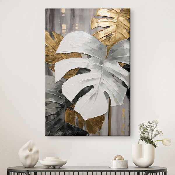 Le monochrome rencontre les textures métalliques des feuilles Tableaux Le monochrome rencontre les textures métalliques des feuilles