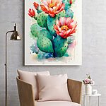 Tableaux Aquarelle d'un cactus avec des fleurs