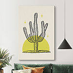 Tableaux Cactus avec un cercle jaune et des étoiles
