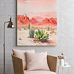 Tableaux Aquarelle d'un paysage désertique avec des cactus et des montagnes