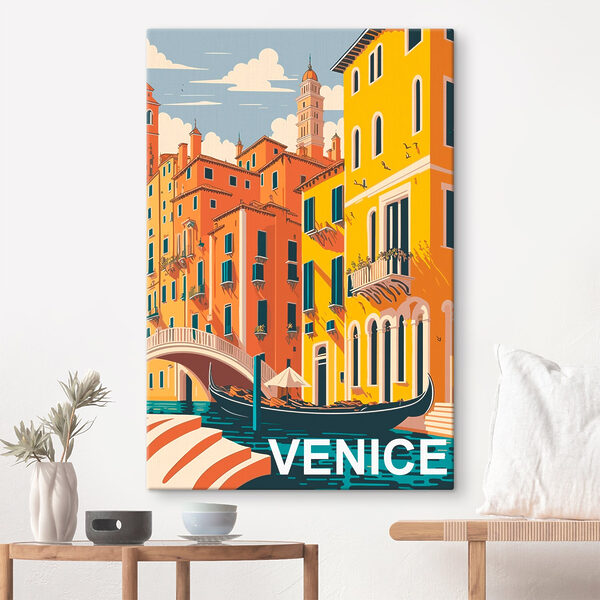 Gondole sur un canal à côté d'un pont Tableaux Gondole sur un canal à côté d'un pont