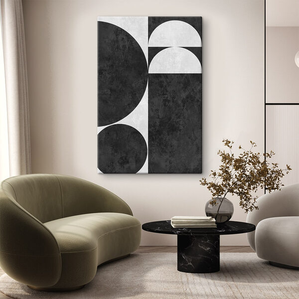 Fond noir et blanc avec des cercles et un carré Tableaux Fond noir et blanc avec des cercles et un carré