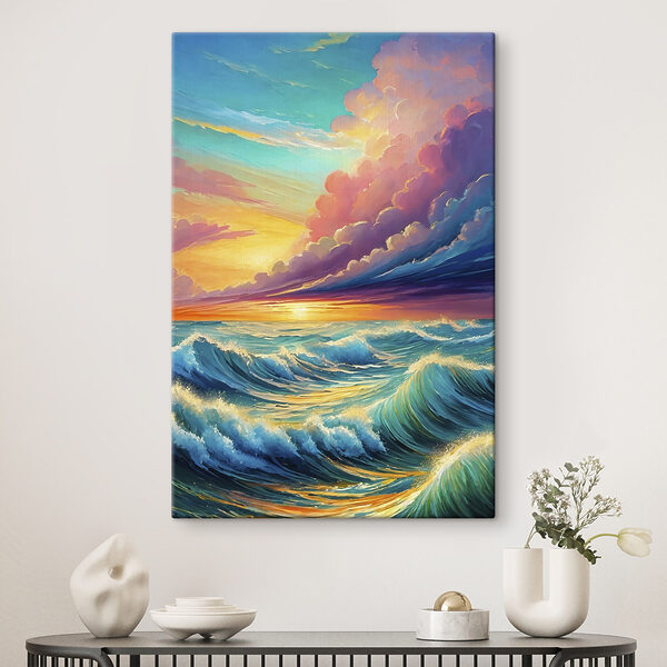 Peinture de vagues et coucher de soleil Tableaux Peinture de vagues et coucher de soleil
