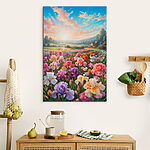 Tableaux Champ de fleurs avec une maison en arrière-plan