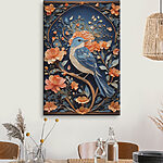 Tableaux Oiseau bleu sur une branche avec des fleurs