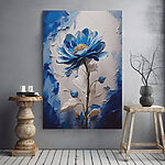 Tableaux Fleur bleue avec des feuilles blanches