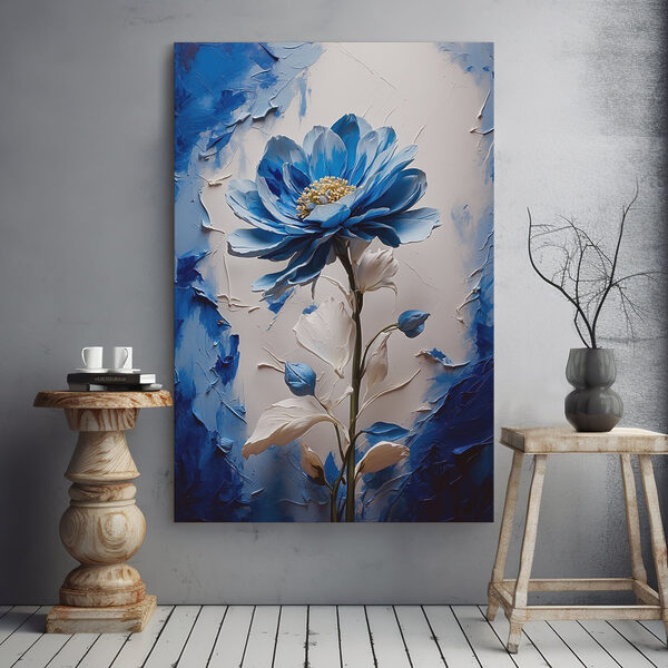 Fleur bleue avec des feuilles blanches Tableaux Fleur bleue avec des feuilles blanches