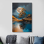 Tableaux Arbre sur un lac avec une pleine lune en arrière-plan
