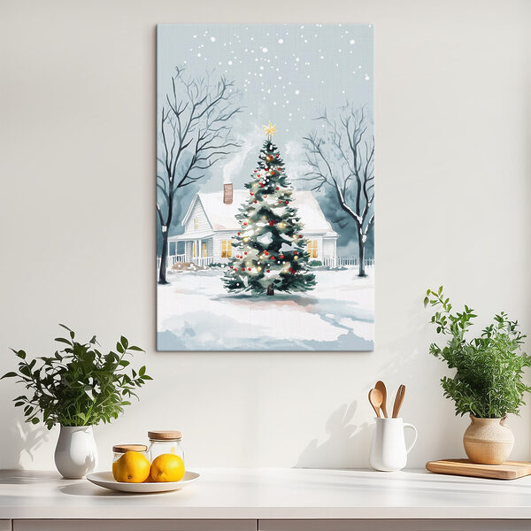 Arbre de Noël devant une maison Tableaux Arbre de Noël devant une maison