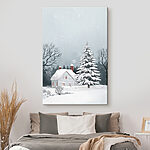 Tableaux Maison avec de la neige sur le toit et un arbre dans la neige