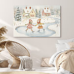 Tableaux Couple de filles faisant du patin à glace dans un paysage enneigé